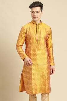 Woven Designer Jacquard Gold Color Kurta