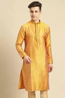 Woven Designer Jacquard Gold Color Kurta