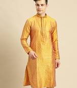 Woven Designer Jacquard Gold Color Kurta