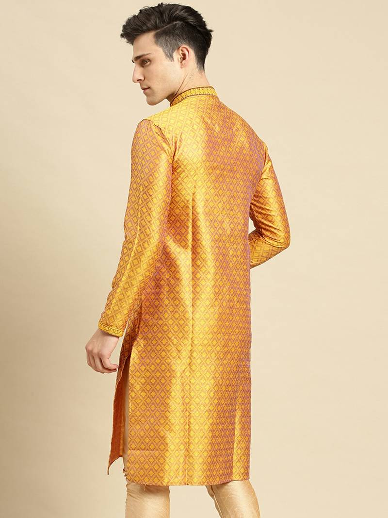 Woven Designer Jacquard Gold Color Kurta