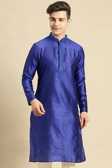 Woven Designer Jacquard Ink Blue Color Kurta