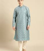 Embroidered Designer Art Silk Maya Blue Color Kurta Set