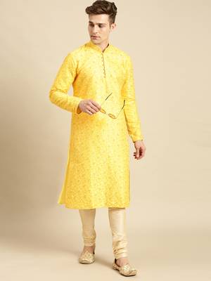 Embroidered Designer Art Silk Sunflower Color Kurta Set. 1
