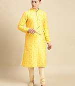 Embroidered Designer Art Silk Sunflower Color Kurta Set.