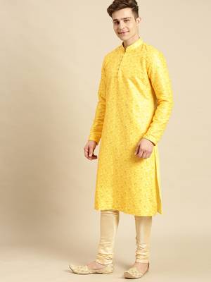Embroidered Designer Art Silk Sunflower Color Kurta Set. 2
