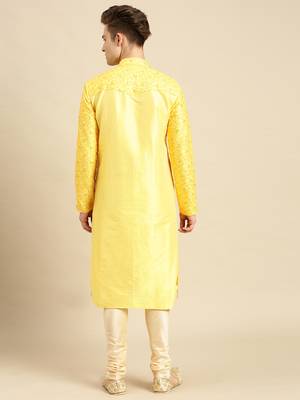 Embroidered Designer Art Silk Sunflower Color Kurta Set. 4