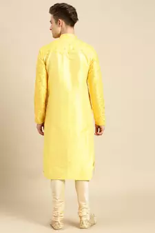Embroidered Designer Art Silk Sunflower Color Kurta Set.