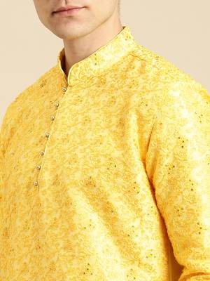 Embroidered Designer Art Silk Sunflower Color Kurta Set. 5