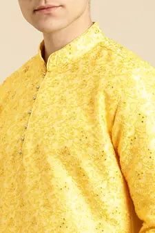 Embroidered Designer Art Silk Sunflower Color Kurta Set.