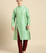 Solid Designer Art Silk Green Color Kurta Set