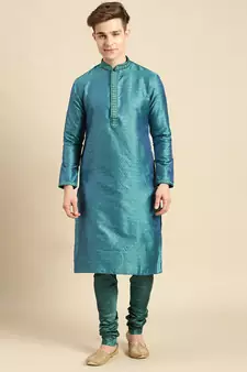 Woven Designer Jacquard Firozi Color Kurta Set