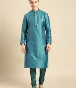 Woven Designer Jacquard Firozi Color Kurta Set