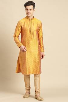 Woven Designer Jacquard Gold Color Kurta Set
