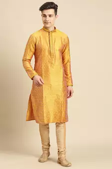 Woven Designer Jacquard Gold Color Kurta Set