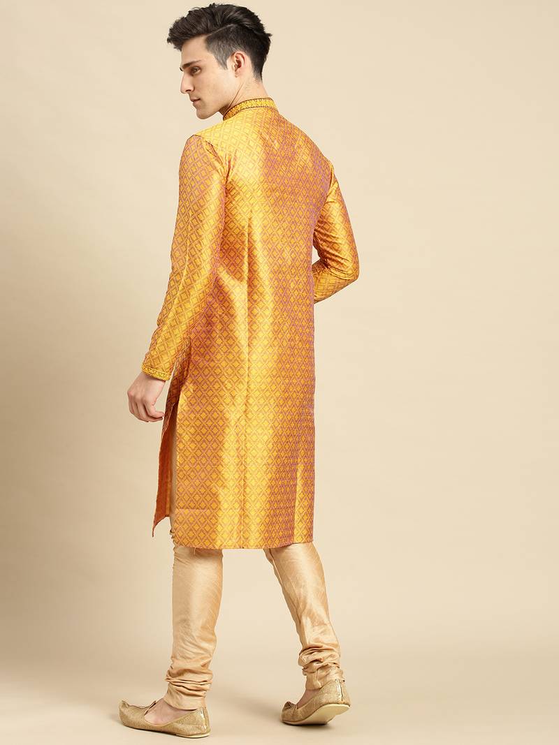 Woven Designer Jacquard Gold Color Kurta Set