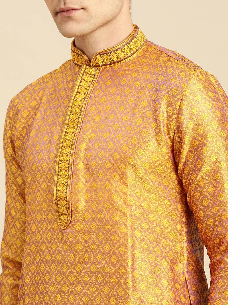 Woven Designer Jacquard Gold Color Kurta Set