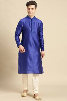 Woven Designer Jacquard Ink Blue Color Kurta Set