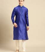 Woven Designer Jacquard Ink Blue Color Kurta Set