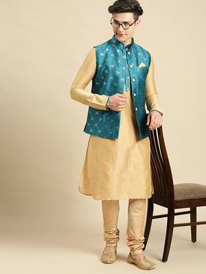 Printed Designer Jacquard Firozi Color Jacket Set 3