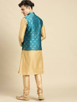 Printed Designer Jacquard Firozi Color Jacket Set 4