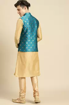 Printed Designer Jacquard Firozi Color Jacket Set