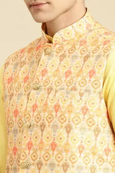 Printed Designer Jacquard Firozi Color Jacket Set