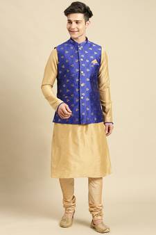 Printed Designer Jacquard Ink Blue Color Jacket Set