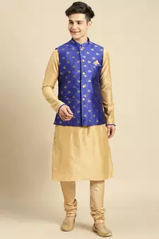 Printed Designer Jacquard Ink Blue Color Jacket Set