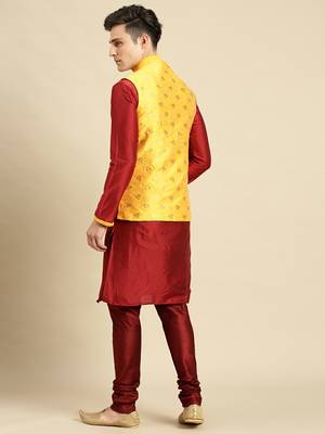 Printed Designer Jacquard Yellow & Maroon Color Jacket Set 4