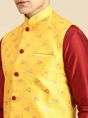 Printed Designer Jacquard Yellow & Maroon Color Jacket Set 5