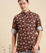 Sanwara Men Printed Cotton Rolled Up Sleeves Short Kurta PR_2