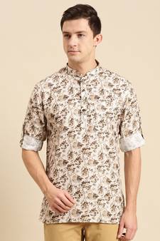 Sanwara Men Printed Cotton Rolled Up Sleeves Short Kurta PR_4