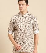 Sanwara Men Printed Cotton Rolled Up Sleeves Short Kurta PR_4