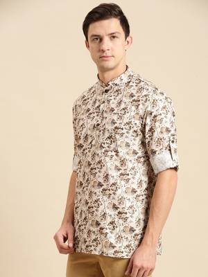 Sanwara Men Printed Cotton Rolled Up Sleeves Short Kurta PR_4 2