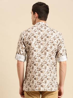 Sanwara Men Printed Cotton Rolled Up Sleeves Short Kurta PR_4 3
