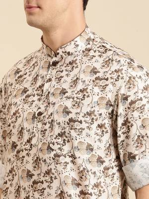 Sanwara Men Printed Cotton Rolled Up Sleeves Short Kurta PR_4 5