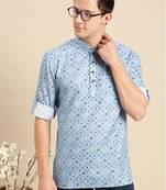 Sanwara Men Printed Cotton Rolled Up Sleeves Short Kurta PR_5