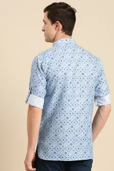Sanwara Men Printed Cotton Rolled Up Sleeves Short Kurta PR_5