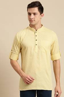 Sanwara Men Printed Cotton Rolled Up Sleeves Short Kurta PR_6