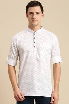 Sanwara Men Printed Cotton Rolled Up Sleeves Short Kurta PR_7