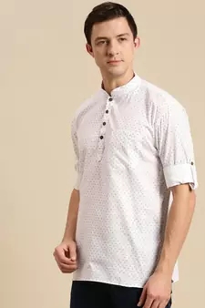 Sanwara Men Printed Cotton Rolled Up Sleeves Short Kurta PR_7