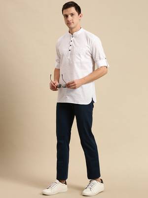 Sanwara Men Printed Cotton Rolled Up Sleeves Short Kurta PR_7 4