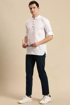 Sanwara Men Printed Cotton Rolled Up Sleeves Short Kurta PR_7