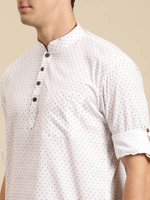 Sanwara Men Printed Cotton Rolled Up Sleeves Short Kurta PR_7 5