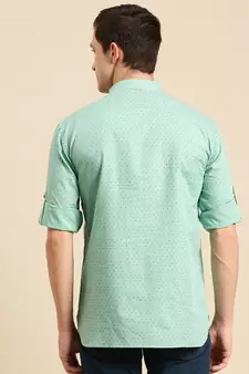 Sanwara Men Printed Cotton Rolled Up Sleeves Short Kurta PR_8