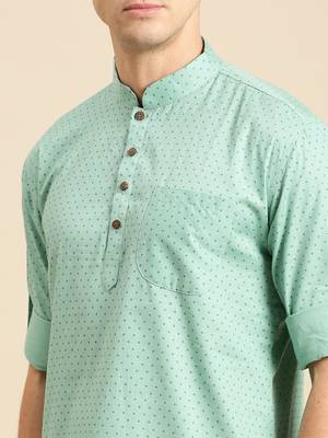 Sanwara Men Printed Cotton Rolled Up Sleeves Short Kurta PR_8 5
