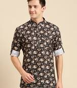 Sanwara Men Printed Cotton Rolled Up Sleeves Short Kurta PR_9
