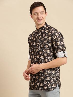 Sanwara Men Printed Cotton Rolled Up Sleeves Short Kurta PR_9 2