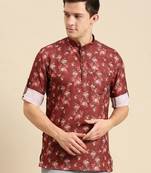 Sanwara Men Printed Cotton Rolled Up Sleeves Short Kurta PR_11