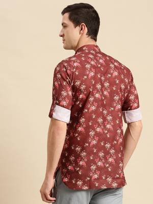 Sanwara Men Printed Cotton Rolled Up Sleeves Short Kurta PR_11 3